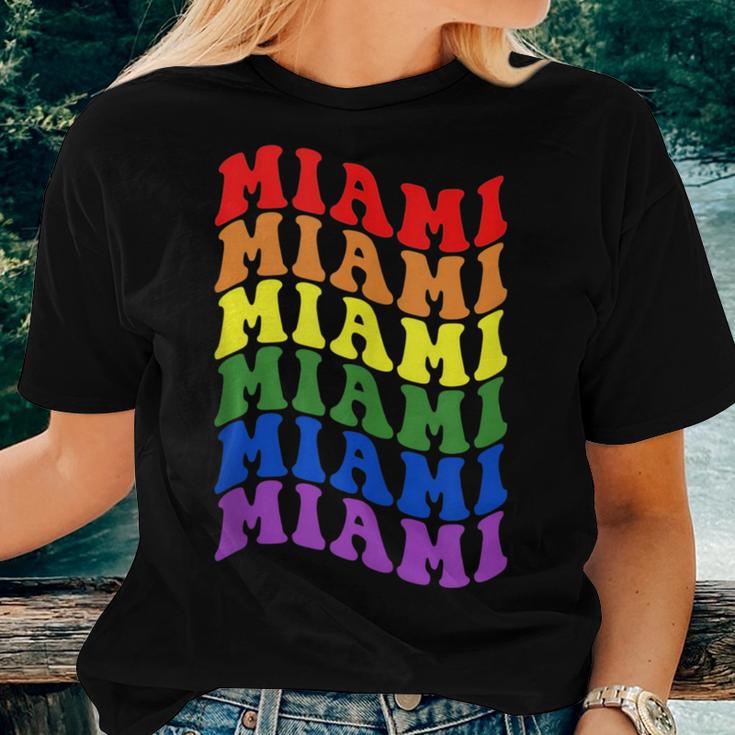 Miami Lgbt Rainbow Gay Pride Groovy Retro Lgbtq Women T Shirt Mazezy