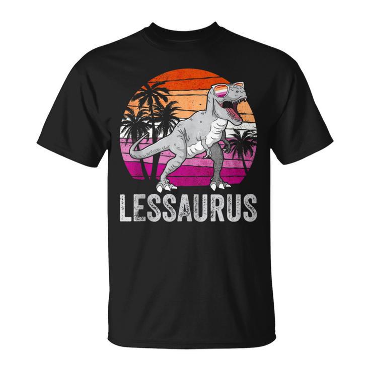 Lesbian Pride Flag Dinosaur Trex Lgbtq Lessaurus Unisex T Shirt Mazezy