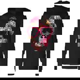 Day Of The Dead Sugar Skull Pink Heart Sunglasses Long Sleeve T-Shirt