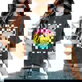 Rainbow Smile Face Cute Checkered Smiling Happy Women's Oversized Comfort T-Shirt