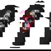 Day Of The Dead Sugar Skull Pink Heart Sunglasses T-shirt