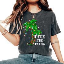 Wrenpies Women's Christmas In July Shirt - Hawaiian Palm Tree Holiday Beach Vacation Graphic Tee - View #2