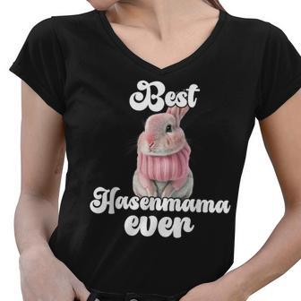 Best Rabbit Mama Ever Retro Winter Rabbit Mum Gift For Women Women V-Neck T-Shirt | Mazezy