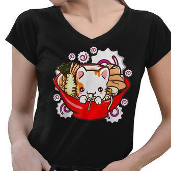 Cat Ramen Bowl Kawaii Anime Neko Cat Mom Crazy Cat Lady Gifts For Mom Funny Gifts Women V-Neck T-Shirt | Mazezy