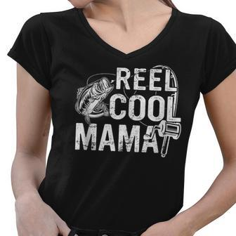 Distressed Reel Cool Mama Fishing Mothers Day Gift For Women Women V-Neck T-Shirt | Mazezy