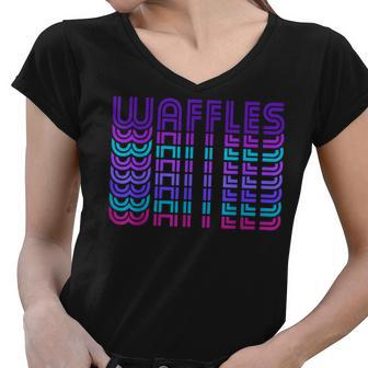 Funny Waffle Retro Vintage Breakfast Food Lover Foodie Gift Women V-Neck T-Shirt | Mazezy