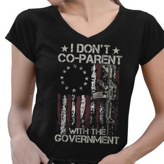 Gun Usa Flag I Don’T Co-Parent With The Government Gun Funny Gifts Women V-Neck T-Shirt | Mazezy