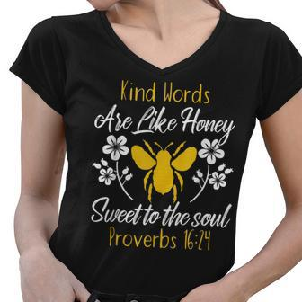 Kind Words Are Like Honey Sweet To Soul Slp Sunflower Women V-Neck T-Shirt | Mazezy