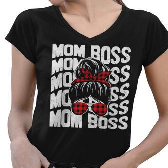 Mom Boss Mommy Wife Family Mom Life Mothers Day Gifts For Mom Funny Gifts Women V-Neck T-Shirt | Mazezy AU