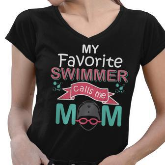 My Favorite Swimmer Calls Me Mom Swim Team Gift For Women Gifts For Mom Funny Gifts Women V-Neck T-Shirt | Mazezy