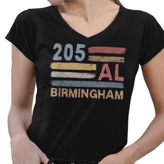 Retro Birmingham Area Code 205 Residents State Alabama Women V-Neck T-Shirt | Mazezy