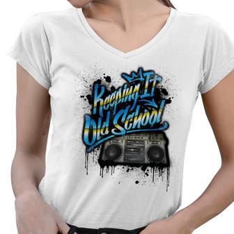 Keeping It Old School - Old School Boombox 80S 80S Vintage Designs Funny Gifts Women V-Neck T-Shirt | Mazezy