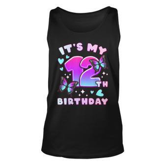 12Th Birthday Girl 12 Years Butterflies And Number 12 Unisex Tank Top - Seseable