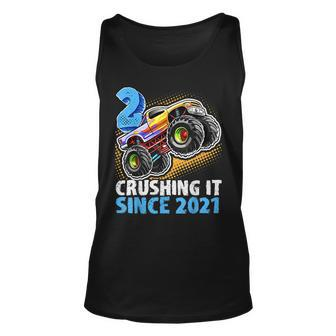 2 Crushing It Since 2021 Monster Truck 2Nd Birthday Boys Unisex Tank Top | Mazezy