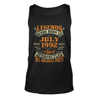 30Th Birthday Legends Born In July 1992 30 Years Old 30Th Birthday Tank Top | Mazezy