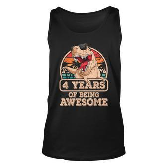 4 Years Of Being Awesome T Rex Dinosaur 4Th Birthday Dino Tank Top - Monsterry CA