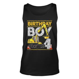 4 Years Old Construction Truck Excavator 4Th Birthday Boys Unisex Tank Top - Seseable