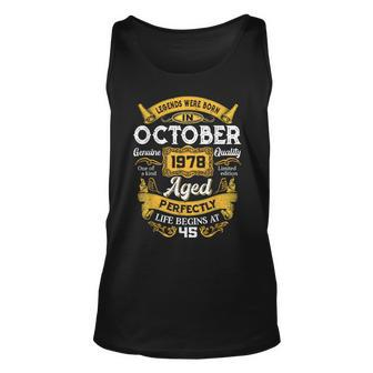 45 Years Old Legends Born In October 1978 45Th Birthday Tank Top - Monsterry DE