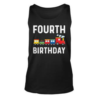 4Th Birthday Train Theme Party Toddler Boys Kids 4 Year Old Unisex Tank Top | Mazezy
