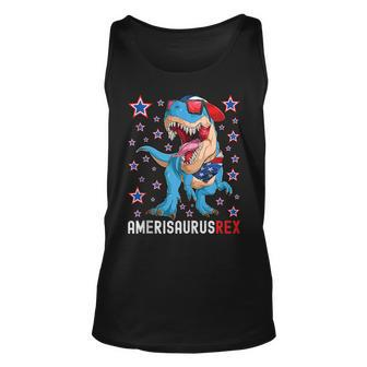 4Th Of July Amerisaurus Rex T Rex Dinosaur American Flag Usa Unisex Tank Top - Monsterry DE