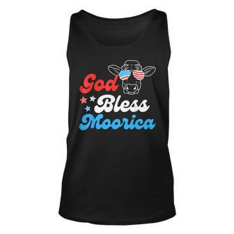 4Th Of July Cow With American Flag Glasses God Bless Moorica Unisex Tank Top - Thegiftio UK