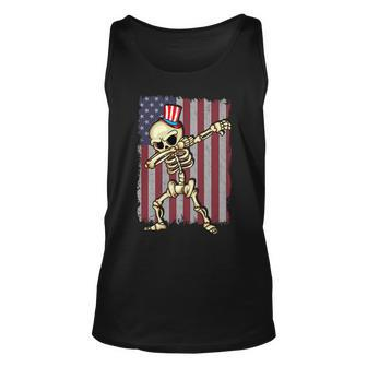 4Th Of July Dabbing Skeleton American Flag Dabbing Unisex Tank Top | Mazezy