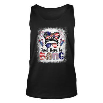 4Th Of July Fireworks Just Here To Bang Messy Bun Sunglasses Unisex Tank Top - Monsterry AU