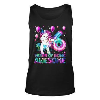 6 Years Of Being Awesome 6Th Birthday Girl Unicorn Party Unisex Tank Top | Mazezy
