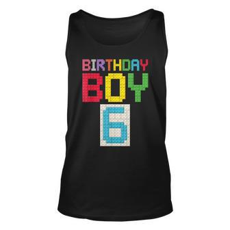 6Th Birthday Boy Master Builder 6 Years Old Block Building Unisex Tank Top - Seseable