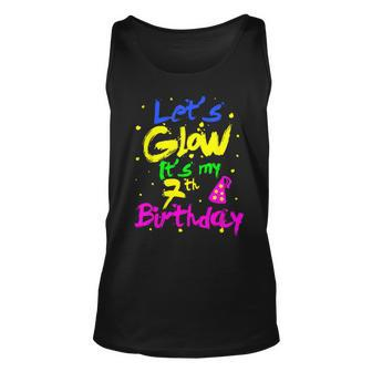 7 Years Old Let's Glow Party 7Th Birthday It's My Birthday Tank Top - Seseable