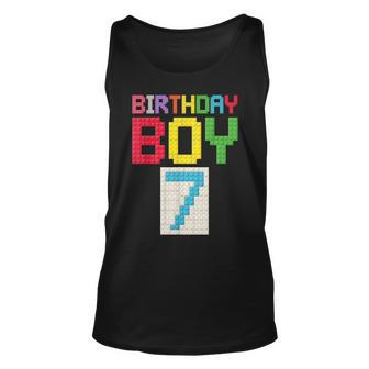 7Th Birthday Boy Master Builder 7 Years Old Block Building Tank Top - Monsterry CA