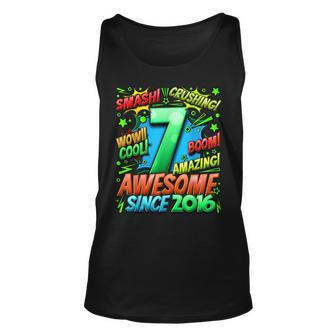 7Th Birthday Comic Style Awesome Since 2016 7 Year Old Boy Unisex Tank Top - Seseable