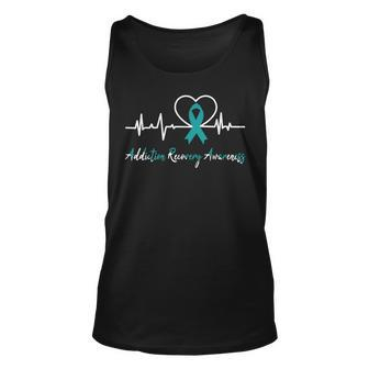 Addiction Recovery Awareness Heartbeat Teal Ribbon Support Tank Top - Monsterry CA