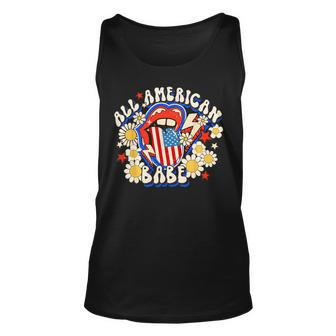 All American Retro Flower Babe 4Th Of July Usa Lip Patriotic Unisex Tank Top - Monsterry