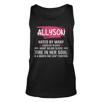 Allyson Name Gift Allyson Hated By Many Loved By Plenty Heart Her Sleeve V2 Unisex Tank Top - Seseable
