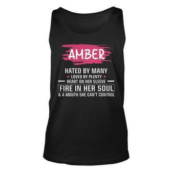 Amber Name Gift Amber Hated By Many Loved By Plenty Heart Her Sleeve Unisex Tank Top - Seseable