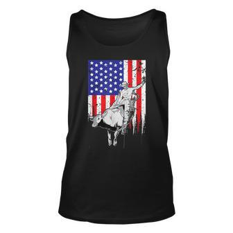 American Flag Bucking Bull Riding Patriotic Rodeo Rider Patriotic Tank Top | Mazezy