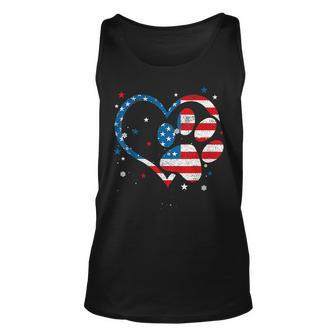 American Flag Patriotic Dog & Cat Paw Print - 4Th Of July Unisex Tank Top - Seseable