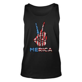 American Flag Skeleton Hand Peace Sign 4Th July Merica Unisex Tank Top | Mazezy
