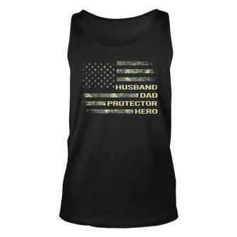 American Husband Dad Protector Hero Army Fathers Day Tank Top | Mazezy