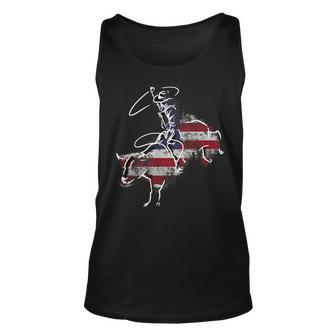 American Rodeo Bull Riding Retro Grunge Usa Vintage Flag Rodeo Tank Top | Mazezy