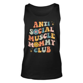 Anti Social Muscle Mommy Club Groovy Pump Cover On Back Unisex Tank Top | Mazezy