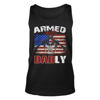 Armed And Dadly Funny 2023 Deadly Father For Fathers Day Unisex Tank Top | Mazezy