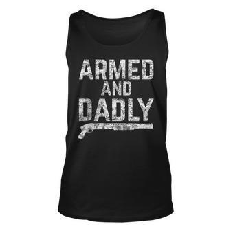 Armed And Dadly Funny Armed Dad Pun Deadly Father Joke Unisex Tank Top | Mazezy