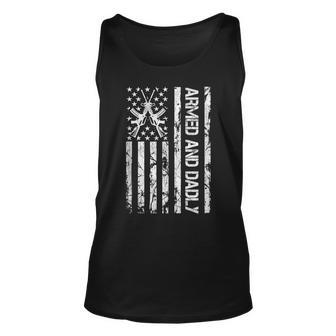 Armed And Dadly Funny Deadly Father Fathers Day Gun Pun Unisex Tank Top | Mazezy