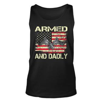 Armed And Dadly Funny Fathers Day 2023 Gifts For Dads Unisex Tank Top | Mazezy