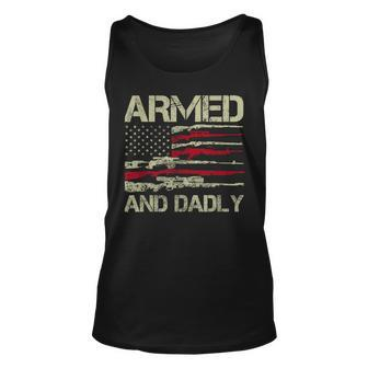 Armed And Dadly Deadly Father For Fathers Day Usa Flag Tank Top | Mazezy