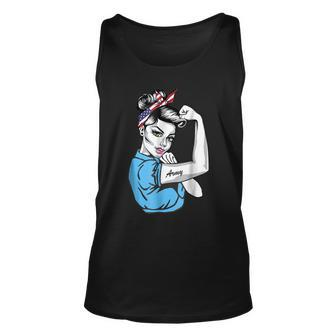 Army Pride Military Veteran Strong Woman Gift Unisex Tank Top | Mazezy