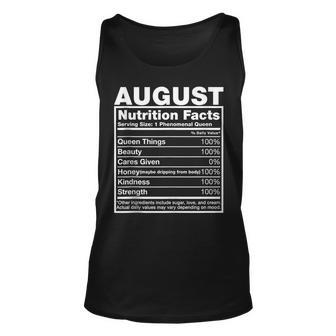 August Nutrition Facts August Name Birthday Unisex Tank Top | Mazezy