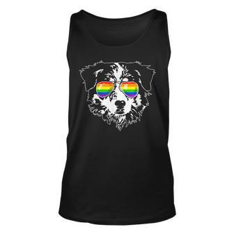 Australian Shepherd Dog Gay Pride Flag Sunglasses Lgbt Unisex Tank Top | Mazezy